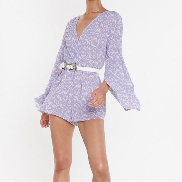 Nasty Gal Lilac Printed Romper boho Y2K - Picture 1 of 4